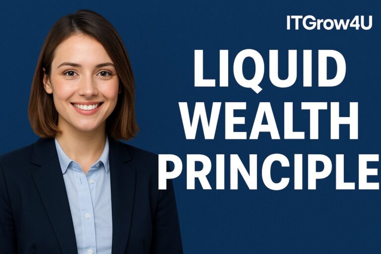 Smiling woman with text Liquid Wealth Principle and ITGrow4U