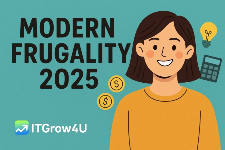 Modern Frugality 2025 illustration showing strategies to build wealth and avoid inflation.