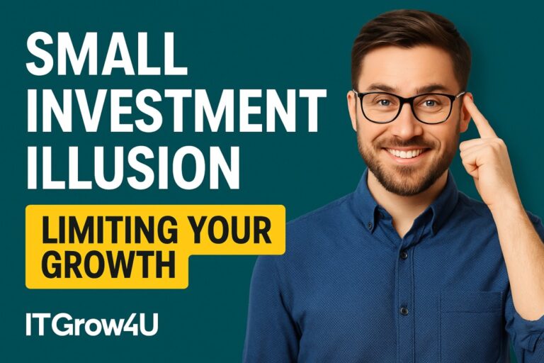 Smiling investor representing the Small Investment Illusion concept by ITGrow4u