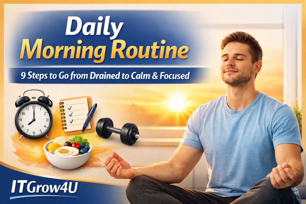 Daily Morning Routine: 9-step guide to start your day energized, focused, and productive with ITGrow4U.