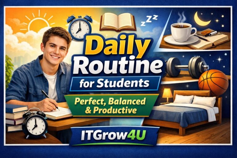 Professional daily routine guide for students by ITGrow4U to boost focus, productivity, and balanced study habits.