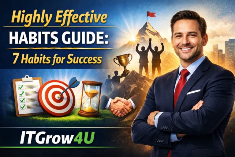 Highly Effective Habits Guide showing 7 habits for success, productivity, and personal growth by ITGrow4U.