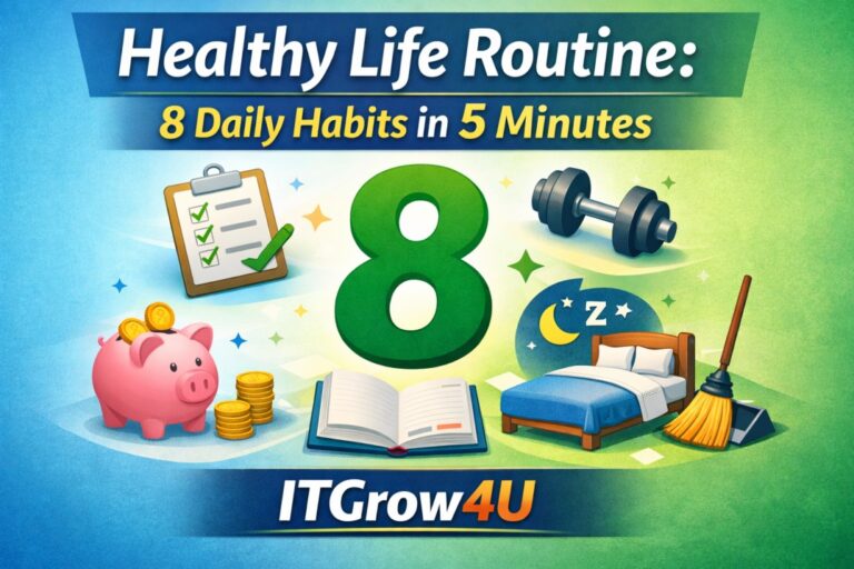 Healthy Life Routine: 8 daily habits to boost health, productivity, and happiness with ITGrow4U.
