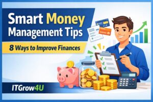 Smart money management tips checklist with savings and finances for improving personal finances.